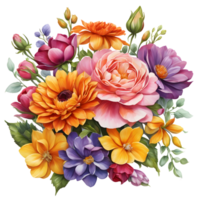 Multicolor Realistic Digital Painted Fower Bouquet, Generative AI png