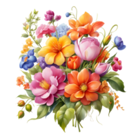 Multicolor Realistic Digital Painted Fower Bouquet, Generative AI png