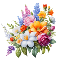 Multicolor Realistic Digital Painted Fower Bouquet, Generative AI png