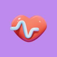 Red heart with pulse line, 3d vector icon.