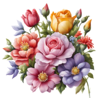 Multicolor Realistic Digital Painted Fower Bouquet, Generative AI png