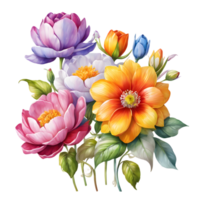 Multicolor Realistic Digital Painted Fower Bouquet, Generative AI png