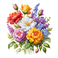 Multicolor Realistic Digital Painted Fower Bouquet, Generative AI png