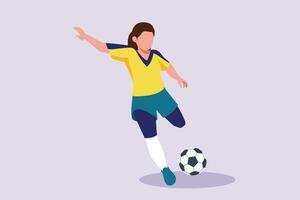 Funny female football players concept. Colored flat vector illustration isolated.