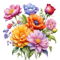 Multicolor Realistic Digital Painted Fower Bouquet, Generative AI png