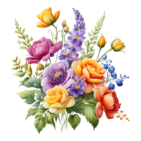 luxe fleur bouquet illustration, mignonne mariage fleur bouquet ,transparent fleur modèle, génératif ai png