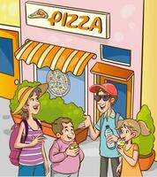 happy cute family going out to eat pizza vector