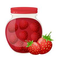 Strawberry jam in glass jar vector
