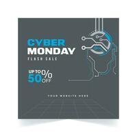 Realistic Cyber Monday 50 Percent Discount Social Media Post Template vector