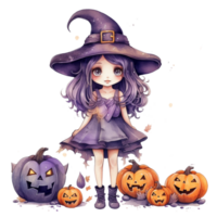 Halloween sorcière et citrouille ai génératif png