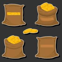 Illustration on theme big colored set different types bags, full sack of coins vector