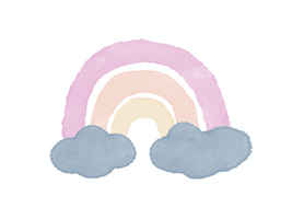 Cute childish drawing on a white background. Minimalistic illustration of rainbow and clouds in watercolor style psd