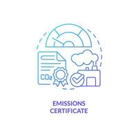 Gradient emissions certificate concept, isolated vector, thin line icon representing carbon border adjustment. vector