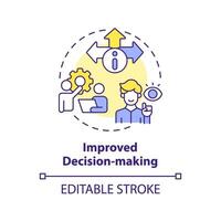 Editable improved decision-making concept thin line icon, isolated vector representing data democratization.