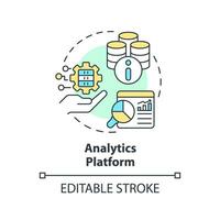 Editable analytics platform concept thin line icon, isolated vector representing data democratization.