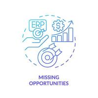 Gradient missing opportunities icon concept, isolated vector, enterprise resource planning thin line illustration. vector