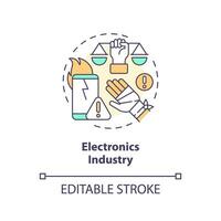 2d editable electrónica industria Delgado línea icono concepto, aislado vector, multicolor ilustración representando producto responsabilidad. vector