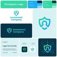 Investment company gradient line business logo. Brand name. Financial institution. Shield with lock. Design element. Visual identity. Suitable for asset manager, hedge fund startup vector