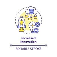 Editable increased innovation concept thin line icon, isolated vector representing data democratization.