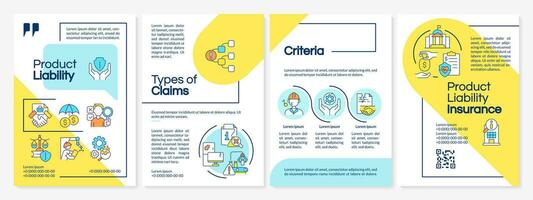 Multicolor product liability brochure template, leaflet design with thin linear icons, 4 vector layouts.