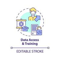 Editable data access and training concept thin line icon, isolated vector representing data democratization.