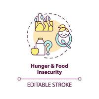 Hunger and food insecurity concept icon. Starvation. Social injustice example abstract idea thin line illustration. Isolated outline drawing. Editable stroke vector