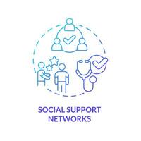 Social support networks blue gradient concept icon. Promote good health and prevent illness. Public determinant of health abstract idea thin line illustration. Isolated outline drawing vector