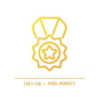 Medal pixel perfect gradient linear vector icon. Reward for high quality service. Product rating performance. Thin line color symbol. Modern style pictogram. Vector isolated outline drawing