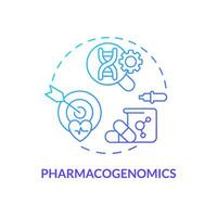 farmacogenómica azul degradado concepto icono. genes afectar en respondiendo a medicamentos cuidado de la salud innovaciones genómico medicina resumen idea Delgado línea ilustración. aislado contorno dibujo vector