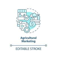 Agricultural marketing turquoise concept icon. Products. Farming business subsidy abstract idea thin line illustration. Isolated outline drawing. Editable stroke vector