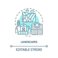 Landscapes turquoise concept icon. Biodiversity care. Agriculture policy objective abstract idea thin line illustration. Isolated outline drawing. Editable stroke vector