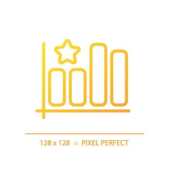 Bar graph pixel perfect gradient linear vector icon. Company rating growth analytics. Customer satisfaction improvement. Thin line color symbol. Modern style pictogram. Vector isolated outline drawing