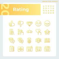 Rating pixel perfect gradient linear vector icons set. Service evaluation process. Customer experience sharing. Thin line contour symbol designs bundle. Isolated outline illustrations collection