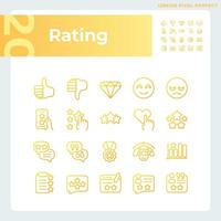 Rating pixel perfect gradient linear vector icons set. Service evaluation process. Customer experience sharing. Thin line contour symbol designs bundle. Isolated outline illustrations collection