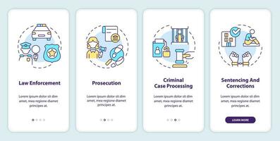 Justice system onboarding mobile app screen. Public safety. Walkthrough 4 steps editable graphic instructions with linear concepts. UI, UX, GUI template vector