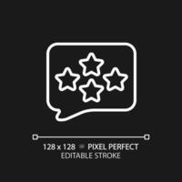 Comment with assess pixel perfect white linear icon for dark theme. Writing feedback about customer service. Business rating. Thin line illustration. Isolated symbol for night mode. Editable stroke vector