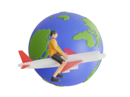 3d ilustración de viaje alrededor el mundo por avión. de viaje por avión. viaje por avión. mundo viaje png