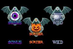 Set Halloween icons for slots, bonus, scatter and wild. vector