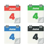 Red, green, blue and black color day calendar with date 4 june vector