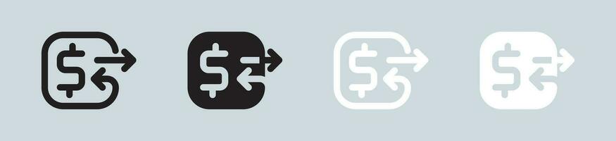 Transfer icon set in black and white. Exchange signs vector illustration.