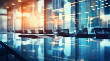 Abstract blurred background office. Defocused architecture blurred motion abstract background. Generative AI photo