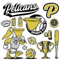 Pelican Mascot Sport Collection Object in Hand Drawn Vintage Style vector