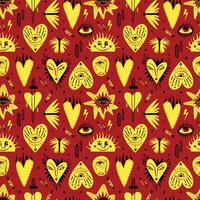 Bright funny magic pattern with bizarre mystical symbols. Background with Magic symbols in a trendy cartoon style vector