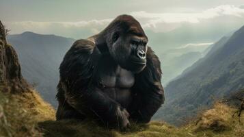 A strong bodied gorilla on the mountain. Generative Ai photo