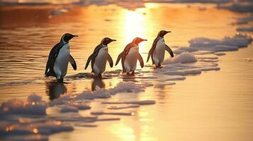 Penguins slides on ice. Generative Ai photo