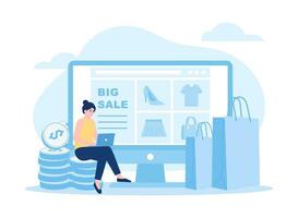 Online store promotion, discount, big sale concept flat illustration vector