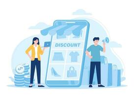 Online store promotion, discount, big sale concept flat illustration vector