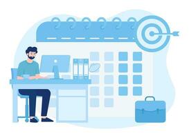 Planning schedule or time management with calendar business activities concept flat illustration vector