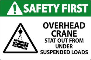 Safety First Sign, Overhead Crane Suspended Loads vector