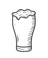 Glass beer with foam icon. Vector illustration of a logo for a bar or pub. Single doodle sketch isolate on white.